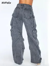 حللا للسيدات رومب من الجينز جينز النساء خمر 90s جيوب متعددة مستقيم سراويل الدنيم الفضفاض