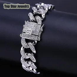 Miedziane mikroinsersy Białe diament Miami Cuban Link Bracelets Męskie Hip Hop Bling Iced Out z biżuterią Pudełko 243H