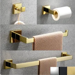 Badtillbehör Set Gold Polish Badrum Hardware Robe Hook Thandduk Rail Bar Ring Tissue Paper Holder Accessories Decor285o