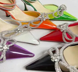 womens Dress shoes Designers 65cm Heels sandals Fashion Satin Bow Evening Slingback Pumps Crystal Embellishments rhinestone heele8568244
