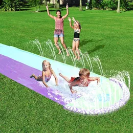 Nuovo scivolo gonfiabile Doppio Racer Piscina per bambini Parco estivo Cortile Gioca divertente all'aperto Splash Slip Slide Wave Rider190f