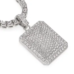 Moda-Hop Colar Jóias Moda Ouro Iced Out Chain Full Rhinestone Dog Tag Pingente Colares280r