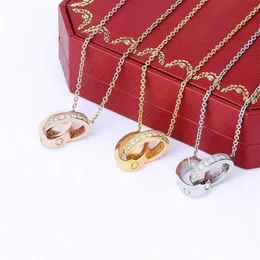 Designer clássico amor colares duplo anel pingente moda brilhante diamante colar moda feminina ouro prata torque com caixa vermelha264g