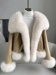 Parka da donna Gilet da uomo Cappotto di vera pelliccia di moda Giacca invernale da donna Collo di volpe naturale Capispalla in pelle scamosciata spessa Caldo 231206