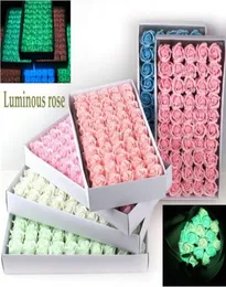 Luminous Rose Soap Flower Head ThreeLayer Solid Colors Night Light Flowers Gift Box Bouquet for Wedding Valentine039s Day Deco7577255