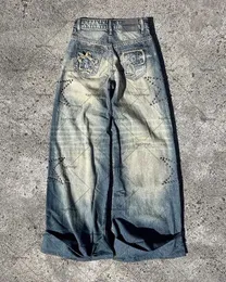 Damen Jeans American Style Star Diamond Herren Y2K High Street Fashion Marke Retro Hosen Lässige lose Weitbeinhose 231206