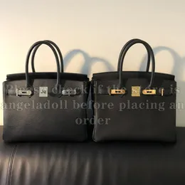 12A Mirror Quality Designers Full Handmade Burkins Tote Bags Togo Leather Customization 25cm 30cm 35cm 40cm Bag Genuine Leather Handle Bag Handsewn Black Purse