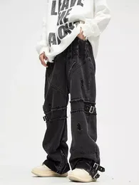 Men's Jeans Y2K Streetwear Black Baggy Ripped Stacked Cargo Pants Men Clothing Punk Straight Denim Trousers