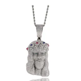 Naszyjniki hip -hopowe aaa wie kamienne utwardzone bling lodowane lodowe duże Jezus kawałek wisiorki dla mężczyzn biżuteria raper216b