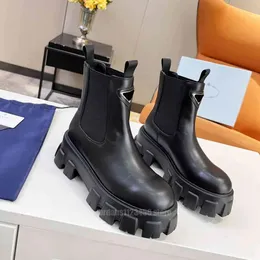 Designerskie buty luksusowe kobiety motocyklowe but cielę skórzany czarny odwrócony trójkąt marka mody Chelsea Buty platform