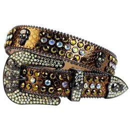 Western Cowboy Bling Crystal AB&Gold Crystal Belt Gold Snakeskin Leather Rhinestone Belt Removable Buckle for Men7552120