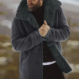 Men's Jackets Men Coat Windproof Outwear Lapel MidLength Thicken Fur Lined Casual Jacket Winter Velvet Overcoat jaqueta masculina 231205