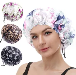 Modische Damen-Haarhaube zum Schlafen, doppellagig, seidig, mit Satin gefüttert, mit süßer Blume, bedruckte Haarhaube, Satin-Nachtschlafmütze, verstellbare Haarhaube für Mädchen