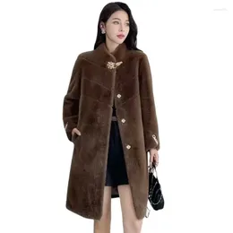 Haining – manteau en velours de vison pour femme, manteau une pièce à col montant, mode tempérament coréen, Long, ample et chaud, Imitation Woma, hiver
