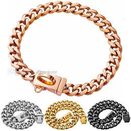 Rose Gold Chain Dog Collar, Dog Cuban Link Chain Collar, 13mm starkt rostfritt stål Länkar Kedjor Pets Collar, Metal Walking Collar For Small Medium Large Dogs (22 '') B153