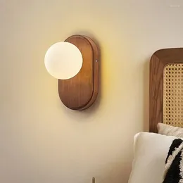 Wall Lamp Minimalist Wooden Sconce Japanese Wabi-sabi Style Walnut Color Lamps Retro B&B Bedroom Bedside Aisle Entrance Lighting Fi