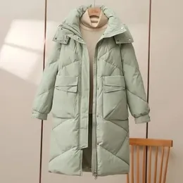 Women Down Parkas Women Long Botton Kurtka Korean Loose Coat Zima Zagęstotnij ciepłą warsztat z kapturem 231206