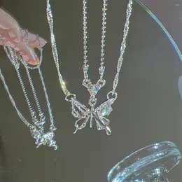 Cadenas Y2K Collar de mariposa para mujeres Niñas Color de plata Colgante de cristal Collares de cadena de clavícula Moda de moda 2023 Fiesta