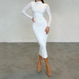 Городские сексуальные платья KEAFADS-Robe a Manches sulfet Col Haut pour Femme Tenue de Soiree Decontractee Couleur Unie Blanche Сексуальная уличная одежда Automne 231206