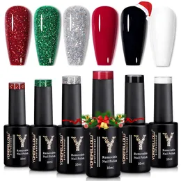 Nail Polish YOKEFELLOW Christmas Gel Nail Polish Glitter Green Silver Black White Red Christmas Gel Polish kit Nail Art Christmas Gift 231205