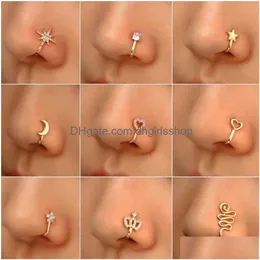 Anelli da naso Borchie Clip a cuore in acciaio inossidabile su anello Stella Falso piercing Croce Gioielli Finto Nez Drop Delivery Corpo Dhvpe