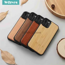 حقائب الهاتف الخلوي أكياس سهرة حقيقية الخشب الخلفية ل iPhone 11 12 13 14 15 Plus Max Max Genuine Bamboo Walnut Wooden Hard Free Gift Phone Case Funda J231216