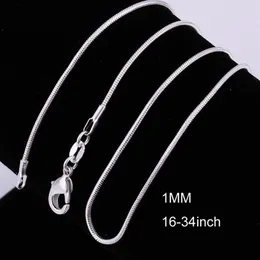 Hela 16-34 tum 20st ormhalsbandskedjor 1mm 925 sterling silver fynd DIY smycken 2970