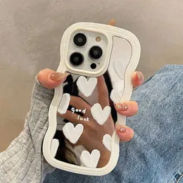 Casi di telefonia cellulare coreano carino bianco a forma di cuore Scatola specchio iPhone 14 15 Pro Max 13 11 12 14 Plus XS X X Copertura morbida che assorbiva gli shock J240418