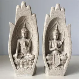 2 pezzi mani sculture statua di Buddha monaco figurine Tathagata India Yoga decorazione della casa accessori ornamenti goccia T200331301V