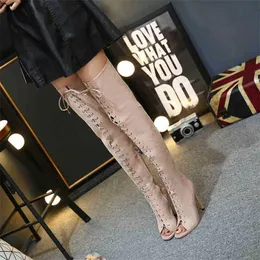 Boots Autumn and Winter New Ultra-high Heels Fashion Knee High Bandage Suede Womens 220901
