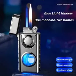 Blaue rote Flammenfackel, Butan, kein Gasfeuerzeug, LED-Licht, Metall, Outdoor, Camping, winddicht, tragbar, Zigarre, Herrengeschenk