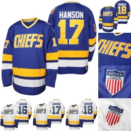 Film''hockey''hanson koszulka 16 Jack 17 Steve 18 Jeff Charlestown Chiefs Ed Hanson Brother Brother Jerseys Fast Shipp s
