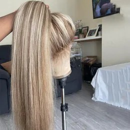 30-дюймовый светлый блонд, прямой бесклеевой парик из натуральных волос 13x4, кружевной передний парик из натуральных волос для женщин, прямой парик из натуральных волос на косточке