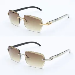 Designer New Rimless Diamond Cut Lens Sunglasses 3524012 Lentes de Sol Mujer Original White Mix Black Buffalo Hornglasses Masculino e Feminino Armação de Metal Lente Quadrada