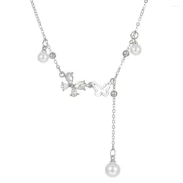 Pendant Necklaces High-quality Hollow Butterfly Tassel Pearl Necklace For Women Stylish And Unique Collarbone Chain Exquisite Fashion