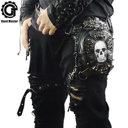 Gótico steampunk crânio 2019 mulheres mensageiro couro rebite cintura sacos moda retro rock motocicleta perna saco para homens t200113303d