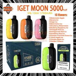 Original Iget Moon 5000 Puff Descartável E Cigarros 13ml Pod Bateria 1750mAh Recarregável 13 Sabores Puff 5K 5% Força Vape Descartável