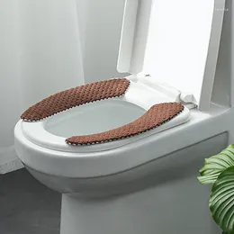 Toalettstol täcker förtjockad pad hushåll plysch vinter varm universell tvättbar självhäftande hylsa