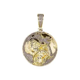 Pendant Necklaces Hip Hop CZ Stone Paved Bling Iced Out Gold Color Gorilla Pattern Earth Pendants For Men Rapper Jewelry GiftPenda225J