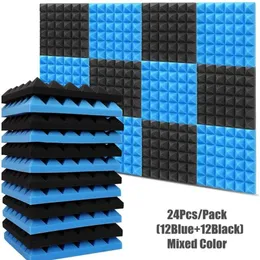 12pcs Blue 12pcs أسود ملون مختلط الهرم الهرم الاستوديو Foam 30x30x5cm الألواح الصوتي