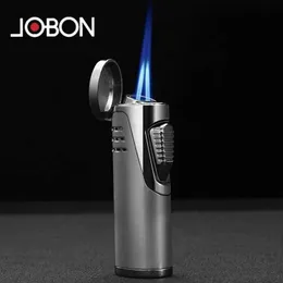 JOBON Metall-Multifunktions-Butan-Feuerzeug ohne Gas, leistungsstarke blaue Flamme, Turbinen-Fackel, Jet-Zigarre, Herrengeschenk mit Schlag