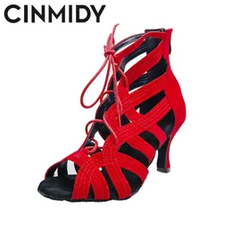 Tanzschuhe CINMIDY Rot Latin Dance Schuhe Frauen Salas Ballsaal Tanzschuhe Tango Walzer Software Schuhe Pole Dance Stiefel Damen Party Schuhe 231205