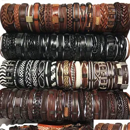 Cuff Wholesale 100Pcs/Lot Cuff Leather Bracelets Handmade Genuine Fashion Bracelet Bangles For Men Women Jewelry Mix Colors Drop Deliv Dhltw