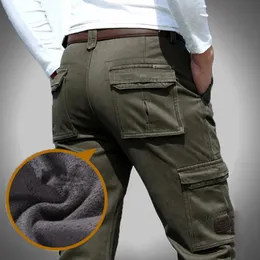 Pantalones para hombre Invierno Grueso Cálido Fleece Cargo Multipocket Monos Masculino Otoño Casual Marca Algodón Jeans rectos Pantalones largos 231206