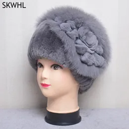 BeanieSkull Berretti invernali Donna 100% naturale Rex Rabbit Fur Cap Lady Warm Rex Rabbit Fur Caps Buon elastico Vera pelliccia Cappelli Caldi Berretti 231205