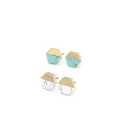 Stud Vintage Gold Color Hexagon White Green Turquoise Marble Earrings Natural Stone Jewelry For Women Drop Delivery Dhhnc