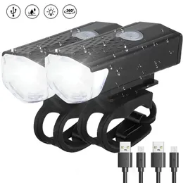 Bike Lights Bicycle Light USB LED Rechargeable Headlight Set Rainproof Cycling Front Back Lamp Warning Flashlight 231206