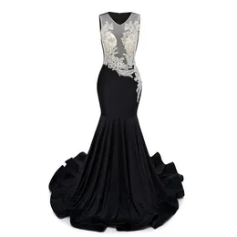 Vintage Sexy Black Mermaid Prom Dresses Arabic Aso Ebi Silver Crystals Lace Appliqued Vintage Formal Gowns Court Train Women Second Reception Evening Dress BM3501