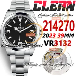 Clean CF 39mm 214270 VR3132 Automatic Mens Watch Polished Bezel Black Dial Stick Markers SS 904L OysterSteel Bracelet Super Edition Trustytime001Wristwatches