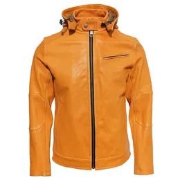 Herren Leder Kunstleder Herren Echtlederjacke Herren Abnehmbare Kapuze Gegerbtes Schaffell Dicker Wintermantel Echtledermantel Motorrad Biker Kleidung 231205